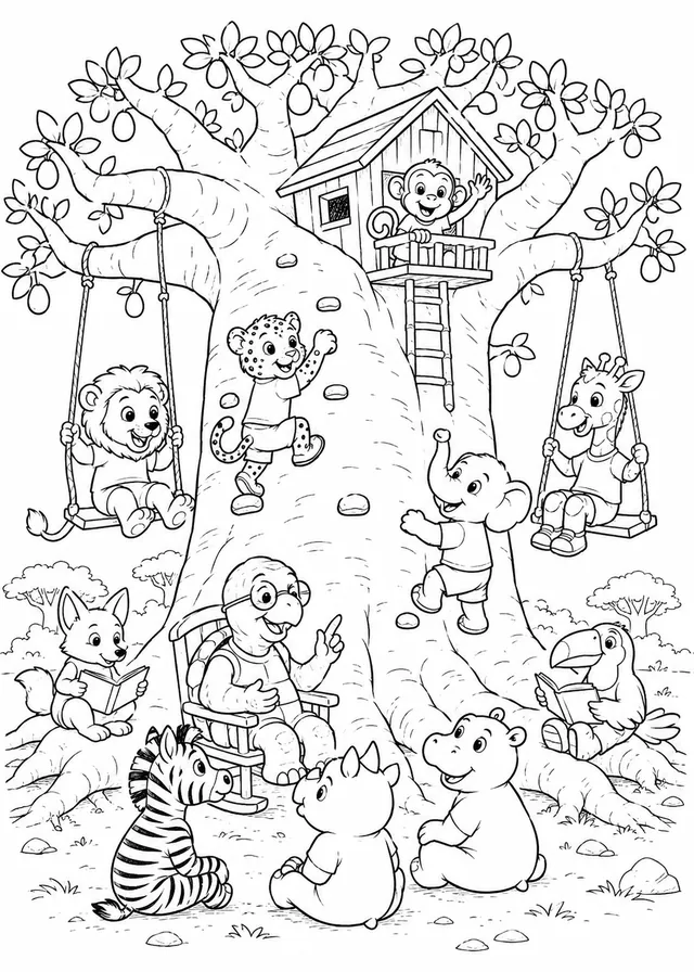 猴面包树上有孩子们在荡秋千