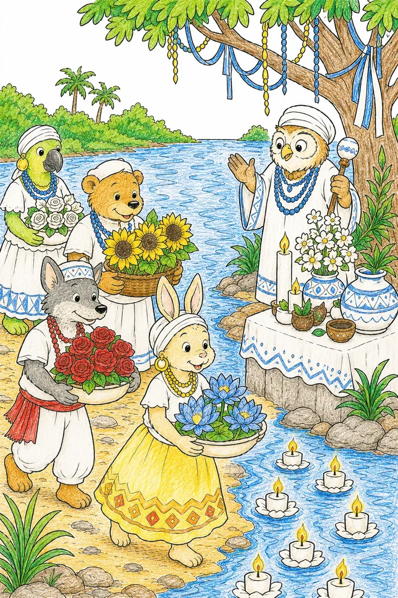 Candomblé-Ritual: Tiere bringen Blumen-Opfergaben