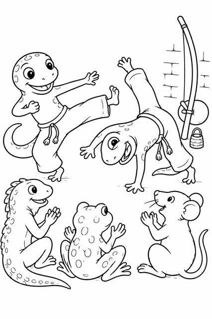 Capoeira-Geckos kämpfen spielerisch miteinander