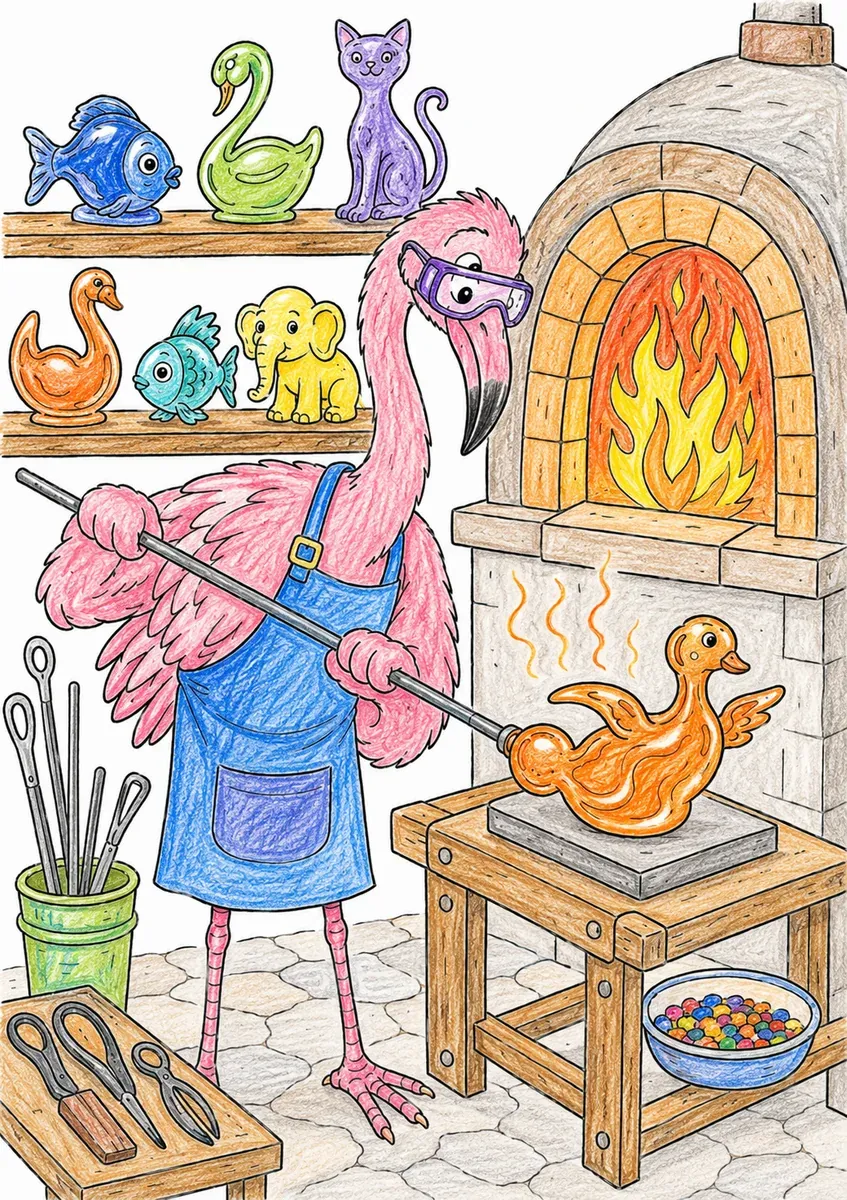 Glas-Bläser formt eine Tier-Figur aus Feuer und Glas