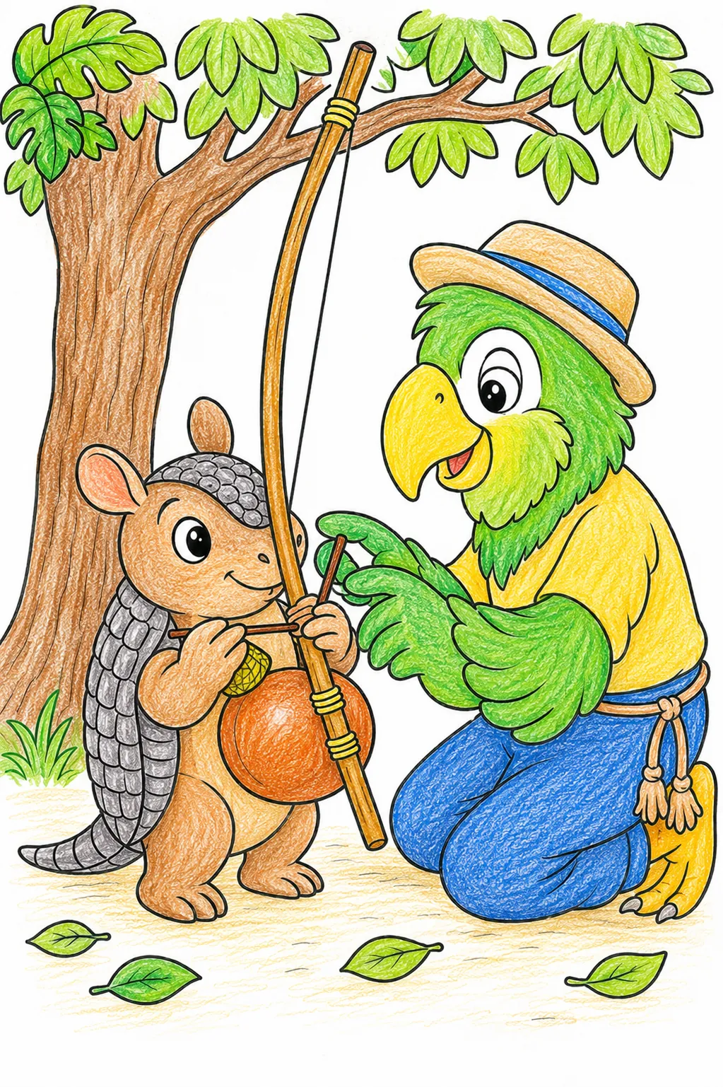 Kleines Kind lernt zum ersten Mal Berimbau spielen