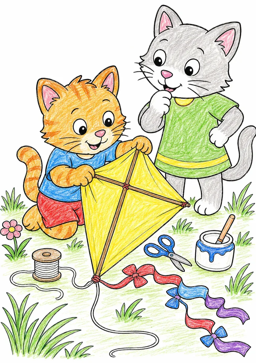 Kind bastelt einen Kite aus Bambusrahmen