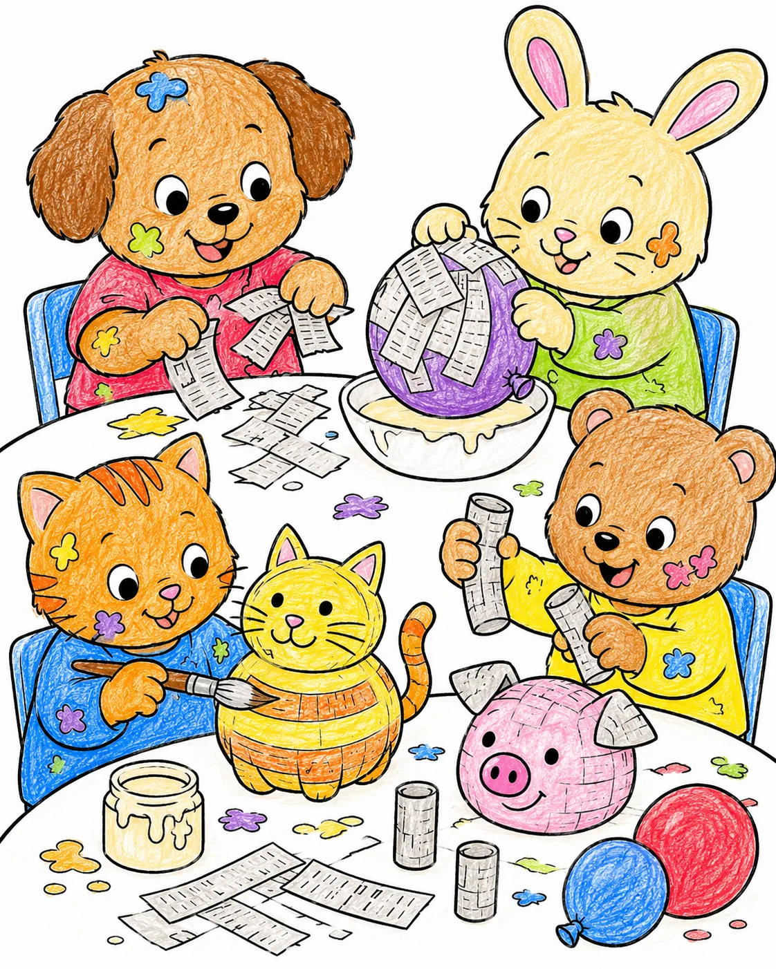 Kinder basteln Papier-Maché-Tiere