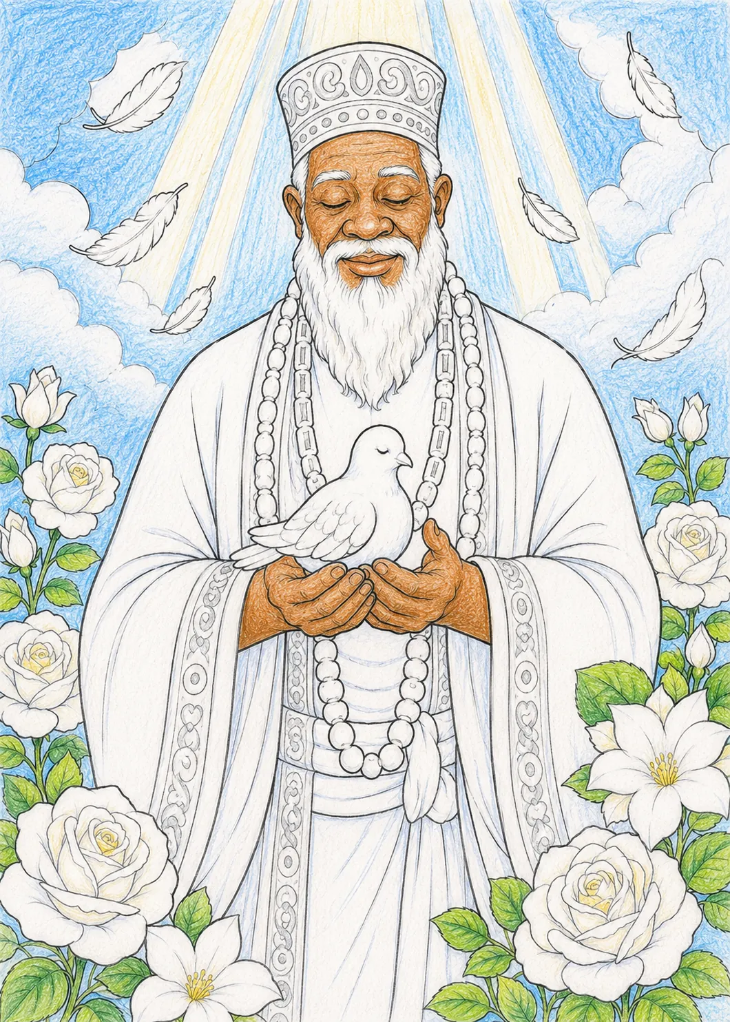 奥沙拉和平神祇捧着一只白鸽