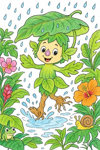 Pflanzenkind trägt seinen Blatt-Hut im Regen – So könnte es aussehen