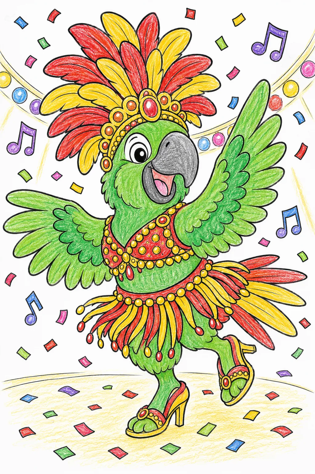 Samba-Papagei tanzt in seinem bunten Kostüm