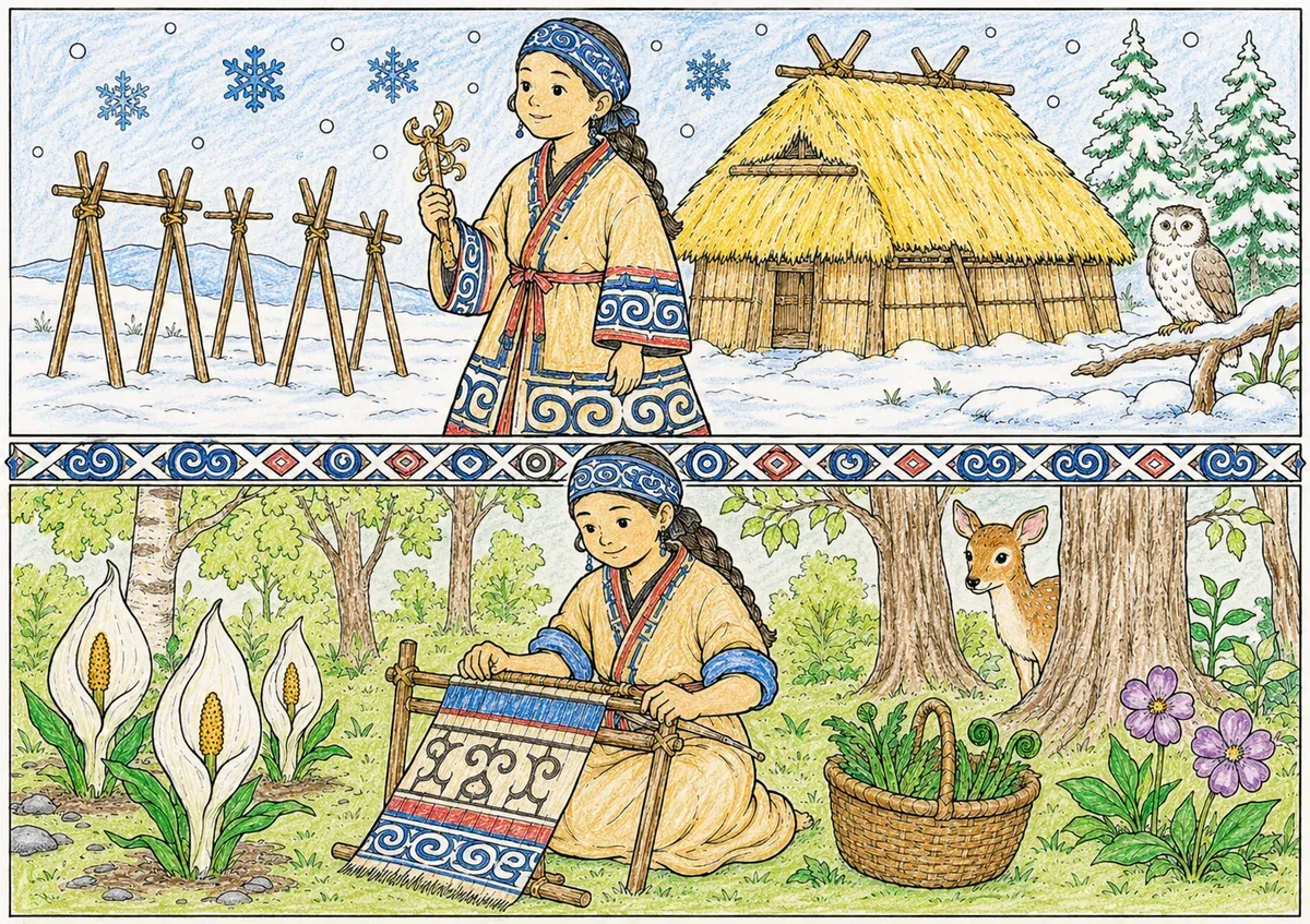 Die Ainu-Frau im Attus-Mantel