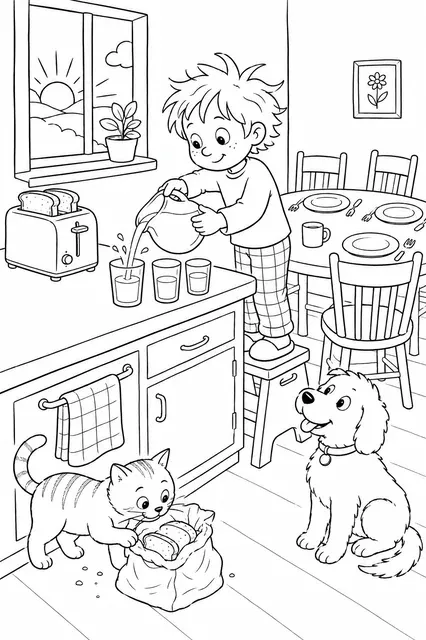Child Making Breakfast for the Family