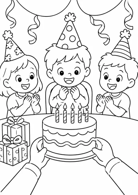 Niño recibiendo su tarta de cumpleaños