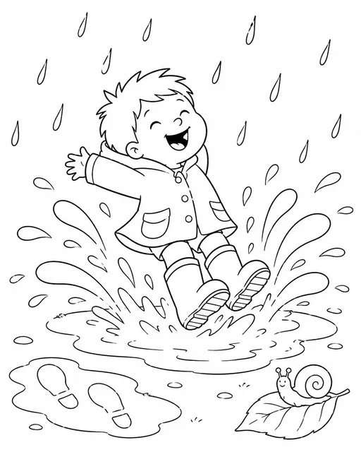 Kind springt mit Gummistiefeln in Pfützen