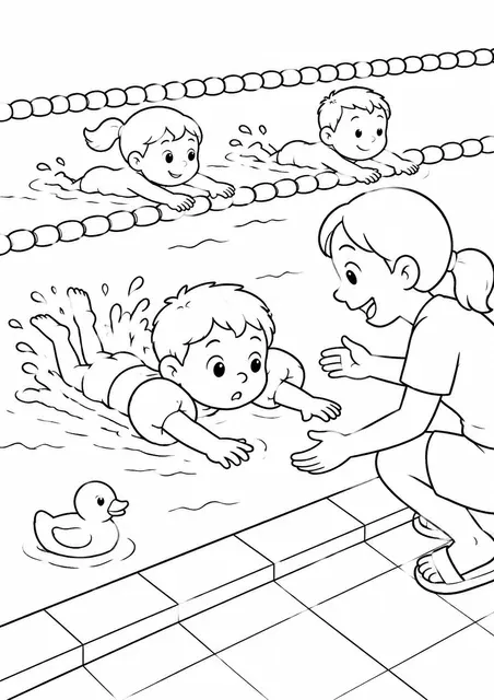 Kind lernt schwimmen mit Schwimmflügeln