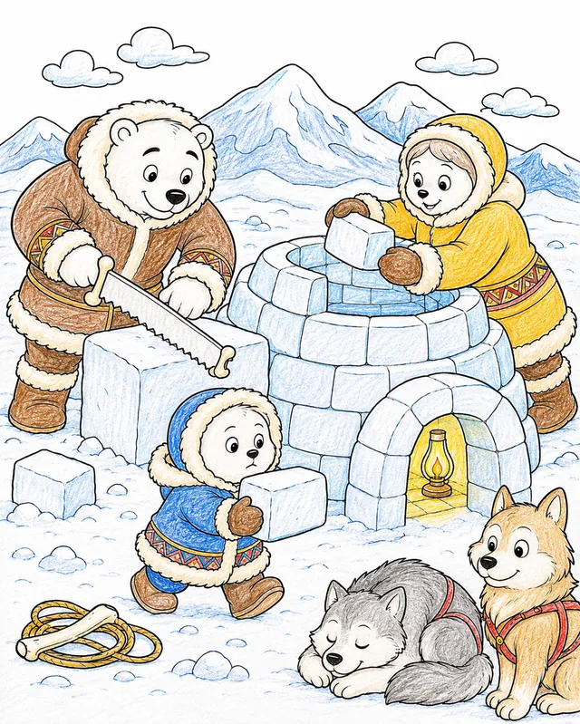 Inuit-Kind baut Iglu mit seinen Eltern – So könnte es aussehen