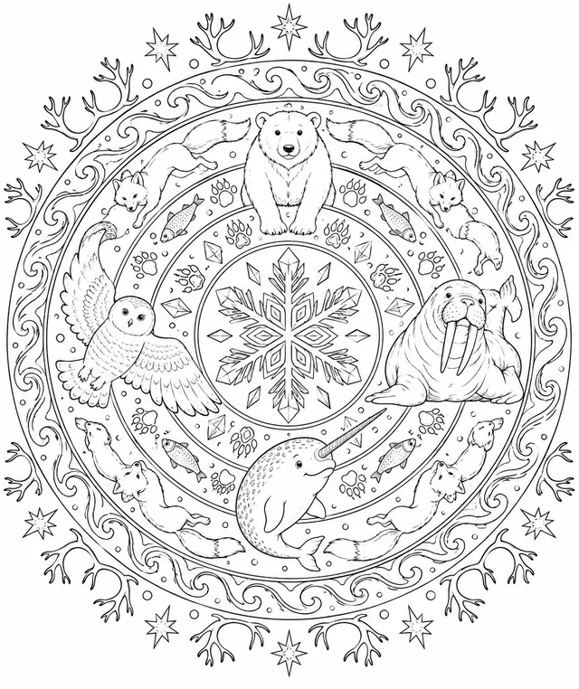 Arktis-Mandala mit arktischen Tier-Motiven