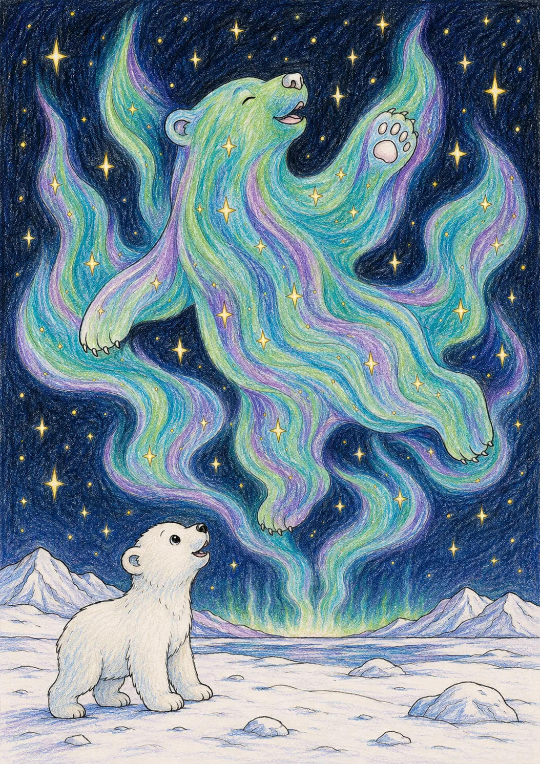 北极光之熊在星星之间起舞