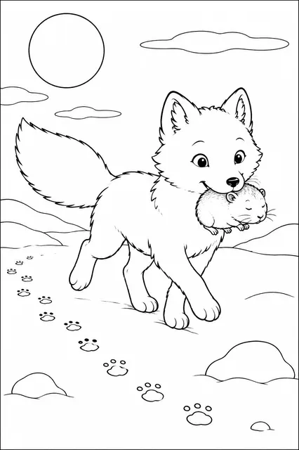 Polarfuchs trägt kleine Beute im Maul