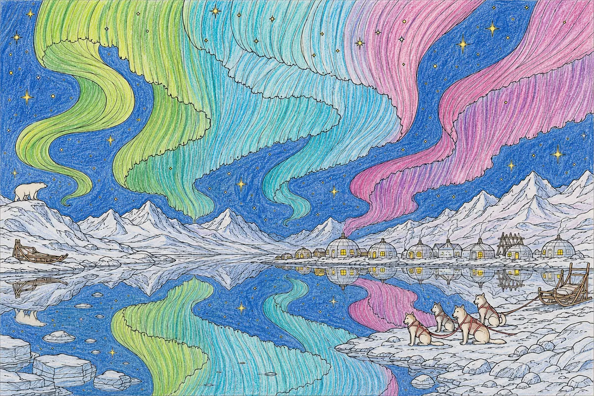 Arctic Northern Lights Panorama at Night