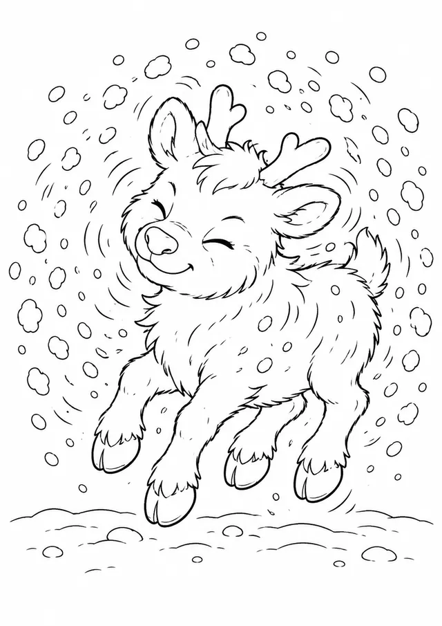 驯鹿幼仔抖掉毛皮上的雪
