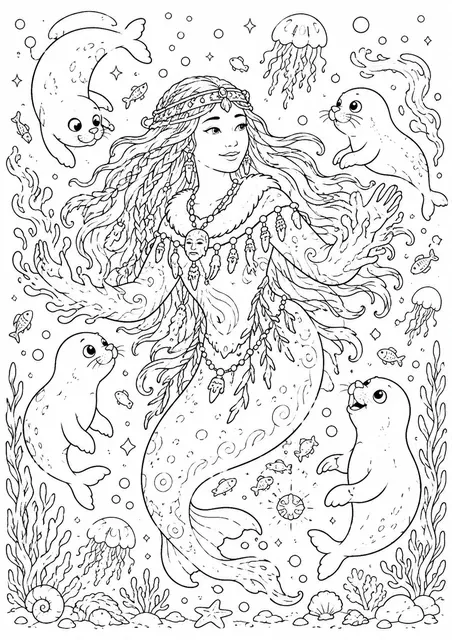 Sedna Sea Goddess Swimming with Seals