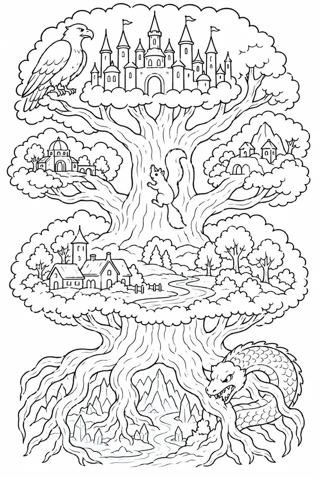 Yggdrasil, der Weltenbaum – alle neun Welten in seinen Ästen und Wurzeln