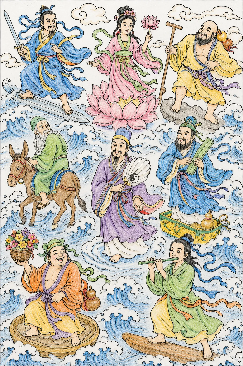 中国八仙各凭法宝渡海