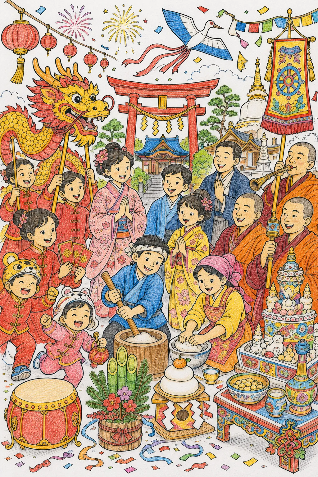 亚洲新年：中国、日本、西藏等一起庆祝
