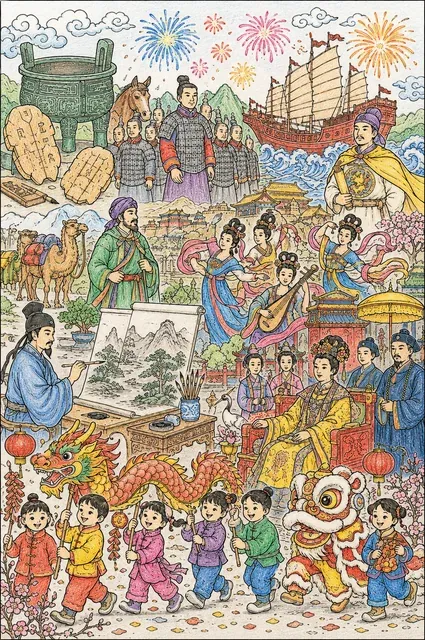 涂色页：跨越多个朝代的中国历史寻找图