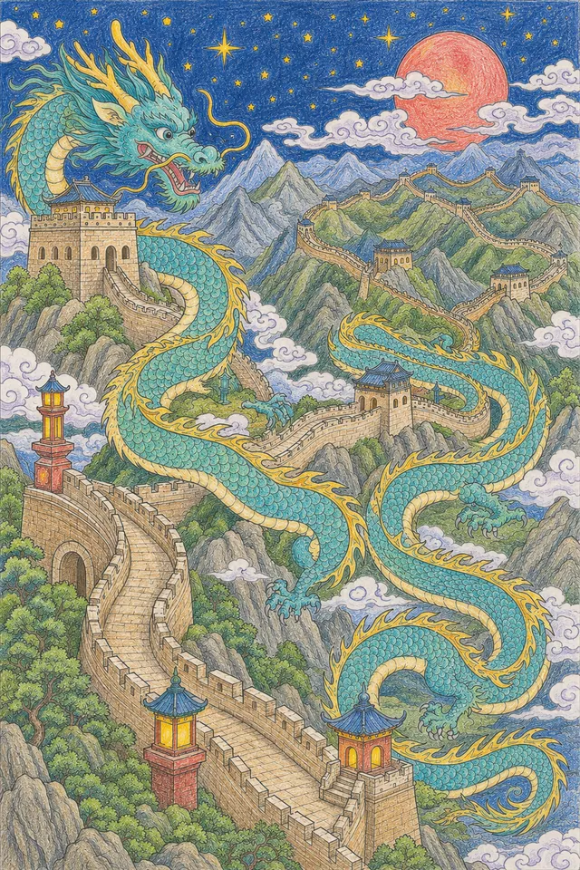 Chinesischer Drache schlängelt sich an der Großen Mauer entlang – So könnte es aussehen