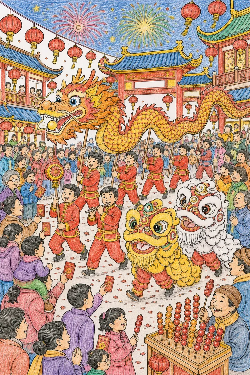 Chinesisches Neujahrsfest: Großer Drachentanz und Feuerwerks-Parade