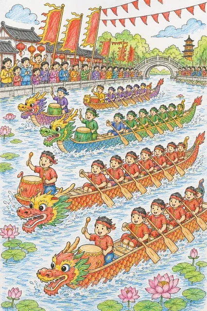 Chinesisches Drachenbootrennen mit buntbemalten Booten – So könnte es aussehen