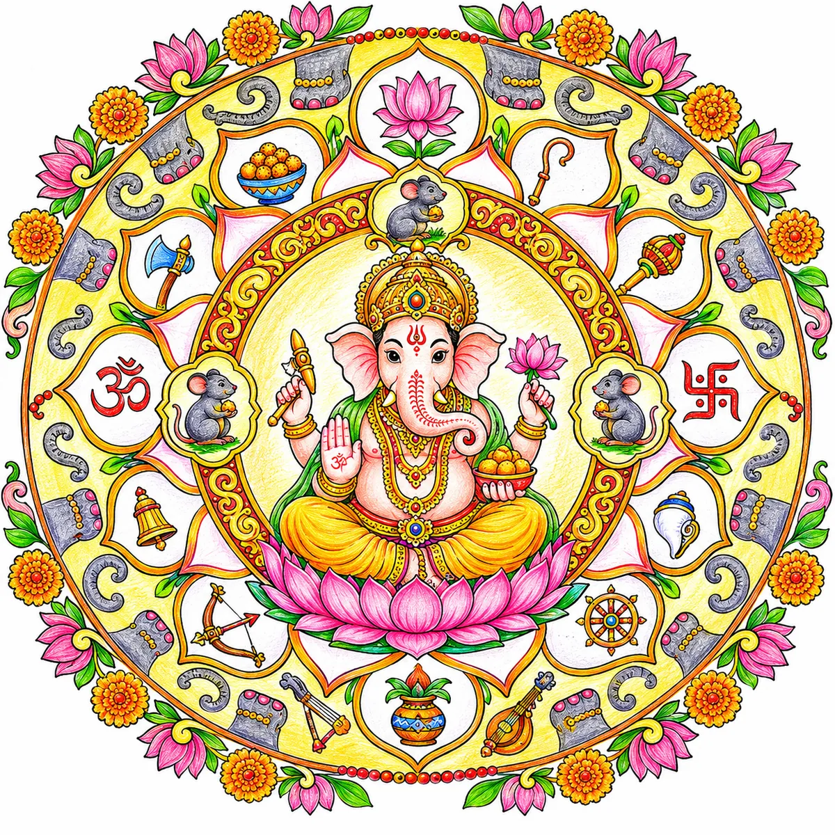 Ganesha-Elefanten-Mandala als Zentrum hinduistischer Weisheit