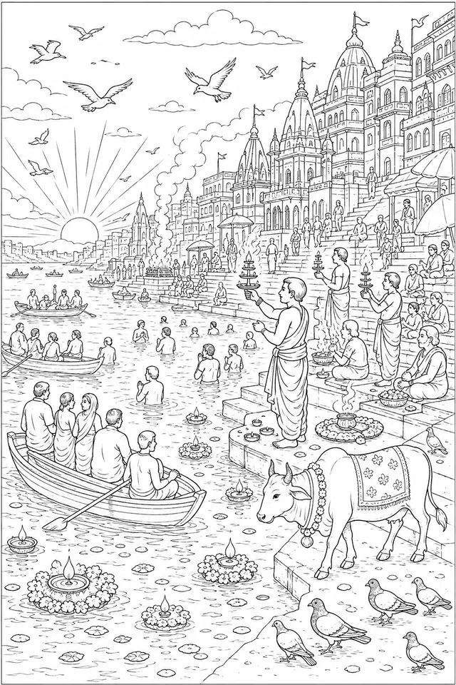 Varanasi on the Ganges: Morning Rituals in the Sacred Sunrise Light