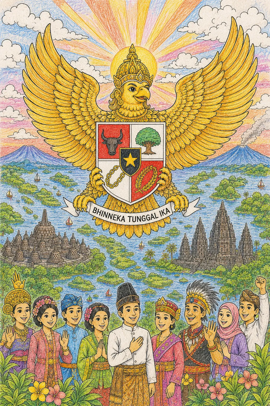 Garuda Indonesia's National Symbol Rising in the Golden Sunrise