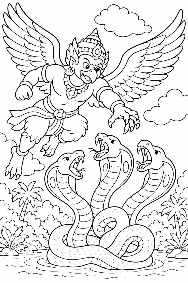 Majestätischer Garuda-Adler im epischen Kampf mit den Nagas