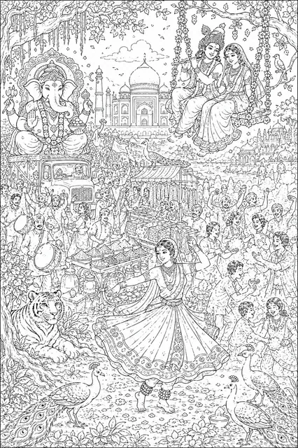 India Wimmelbild: Festivals, Gods and Colourful Life in One Scene