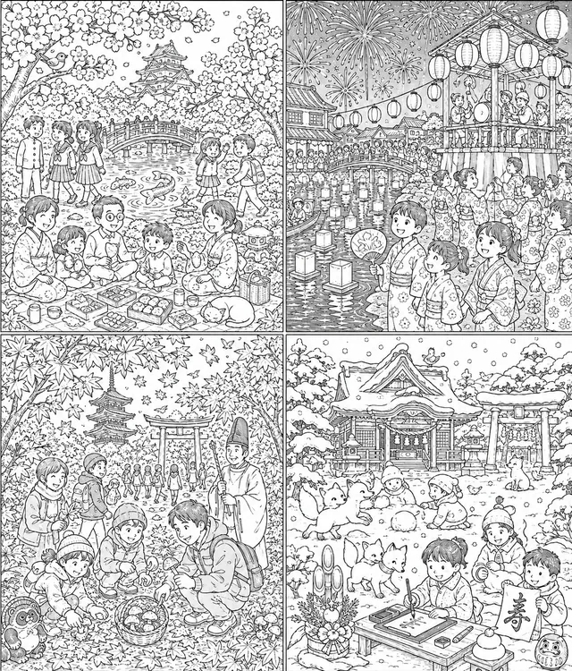 Japan Through the Seasons: A Wimmelbild of the Four Seasons