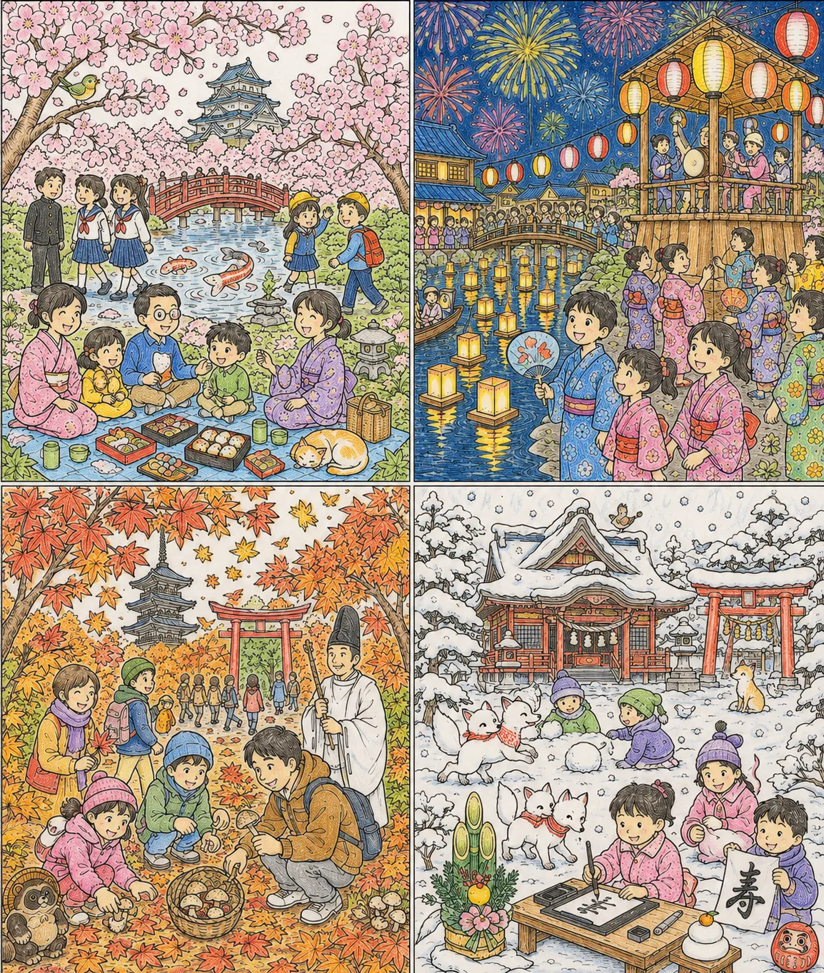 Japan durch die Jahreszeiten: Ein Wimmelbild der vier Jahreszeiten