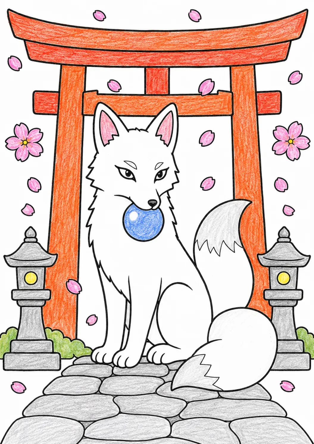 Kitsune-Fuchs wacht als heiliger Wächter am Inari-Schrein