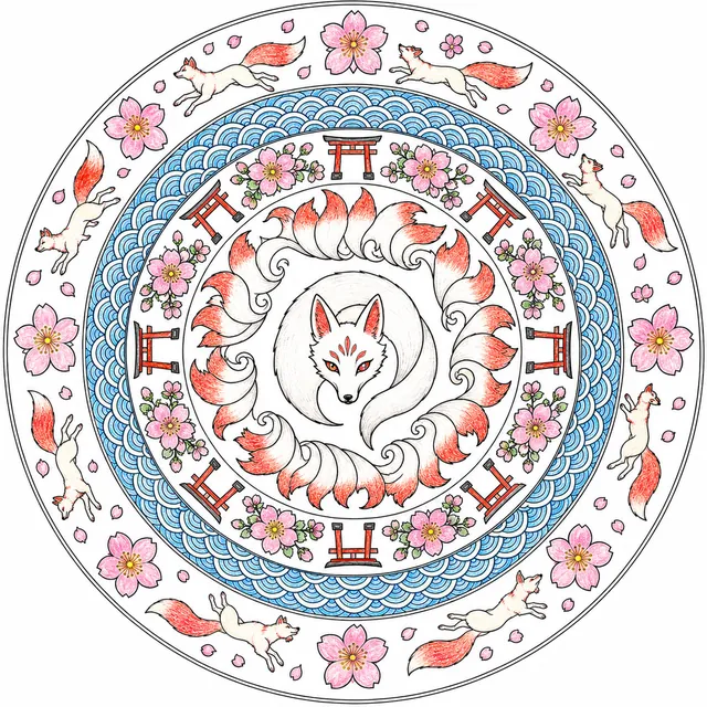 Kitsune-Sakura-Mandala: Neun Füchse und Kirschblüten – So könnte es aussehen