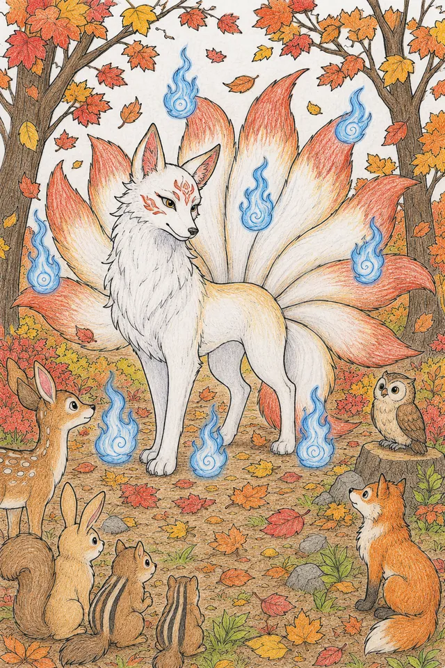 Nine-Tailed Kitsune Appearing in the Enchanted Autumn Forest – This is how it could look