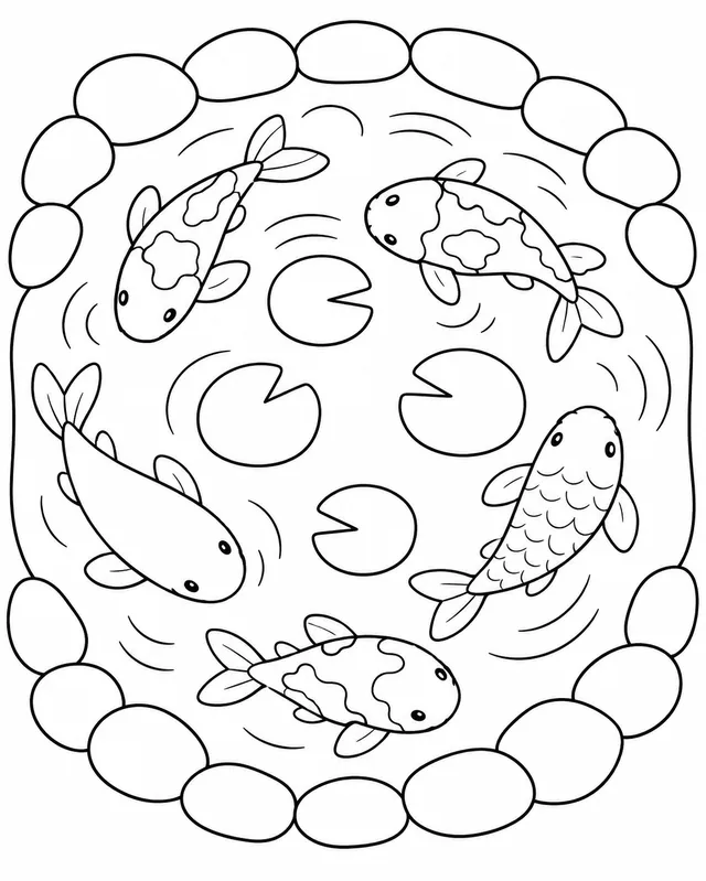 Farbenfrohe Koi-Karpfen schwimmen im japanischen Zen-Teich