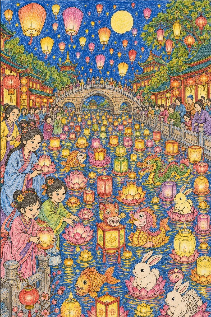 元宵节：数千盏灯顺河飘流