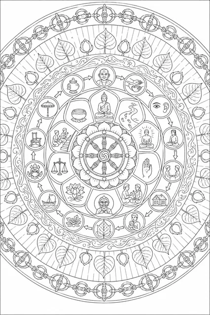 Buddhist Dharma Lotus Mandala with the Wheel of Life