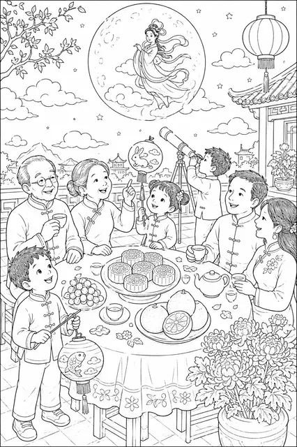 Chinese Moon Festival: Family Celebrating with Mooncakes and Lanterns