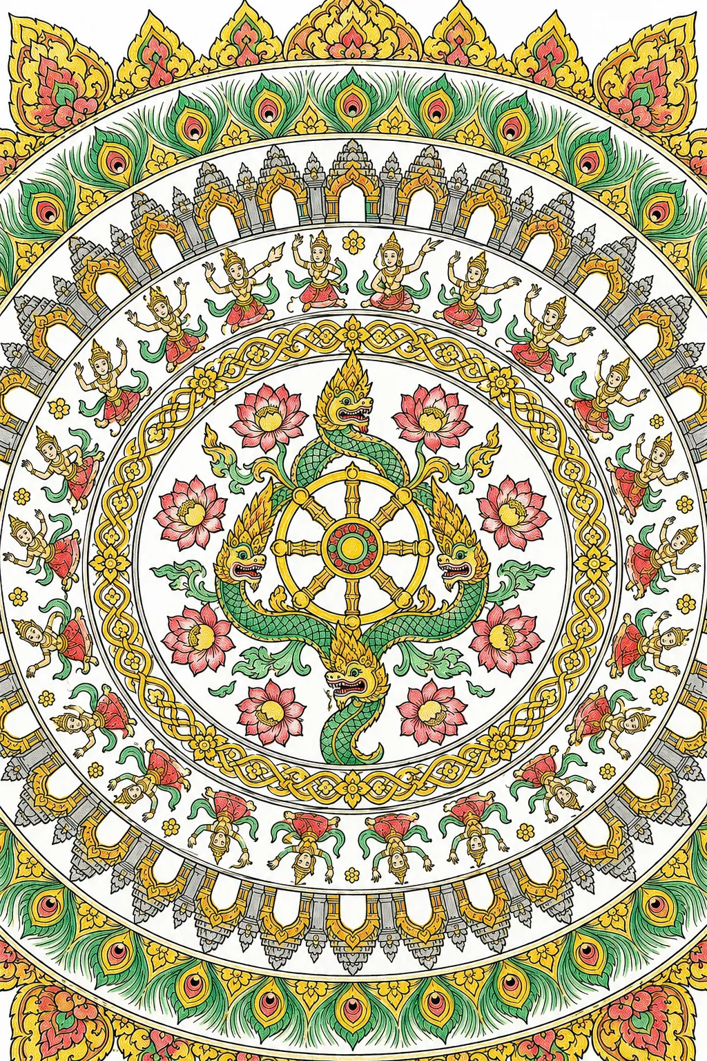 东南亚那伽莲花曼陀罗配寺庙拱门