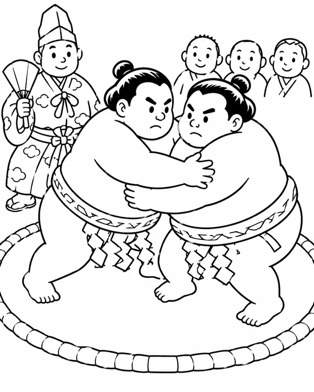Zwei Sumo-Ringer kämpfen im heiligen Dohyo-Ring