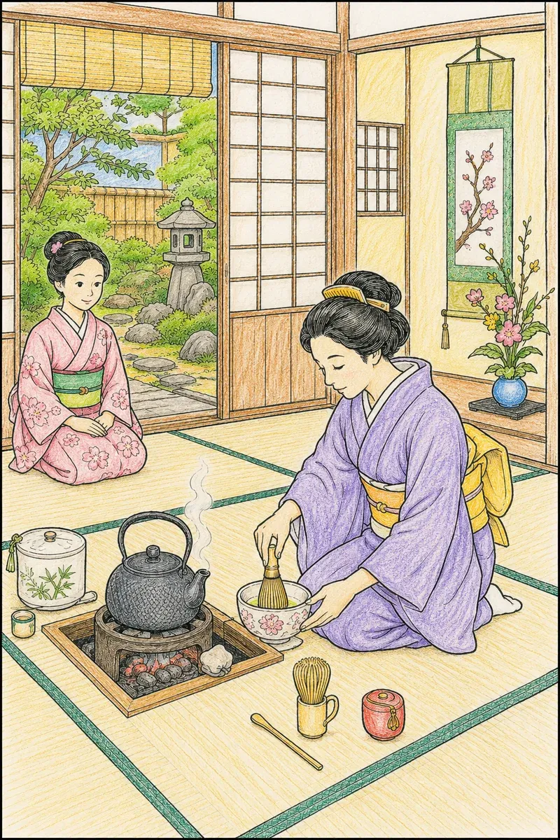 Stille Schönheit der japanischen Teezeremonie im Teepavillon