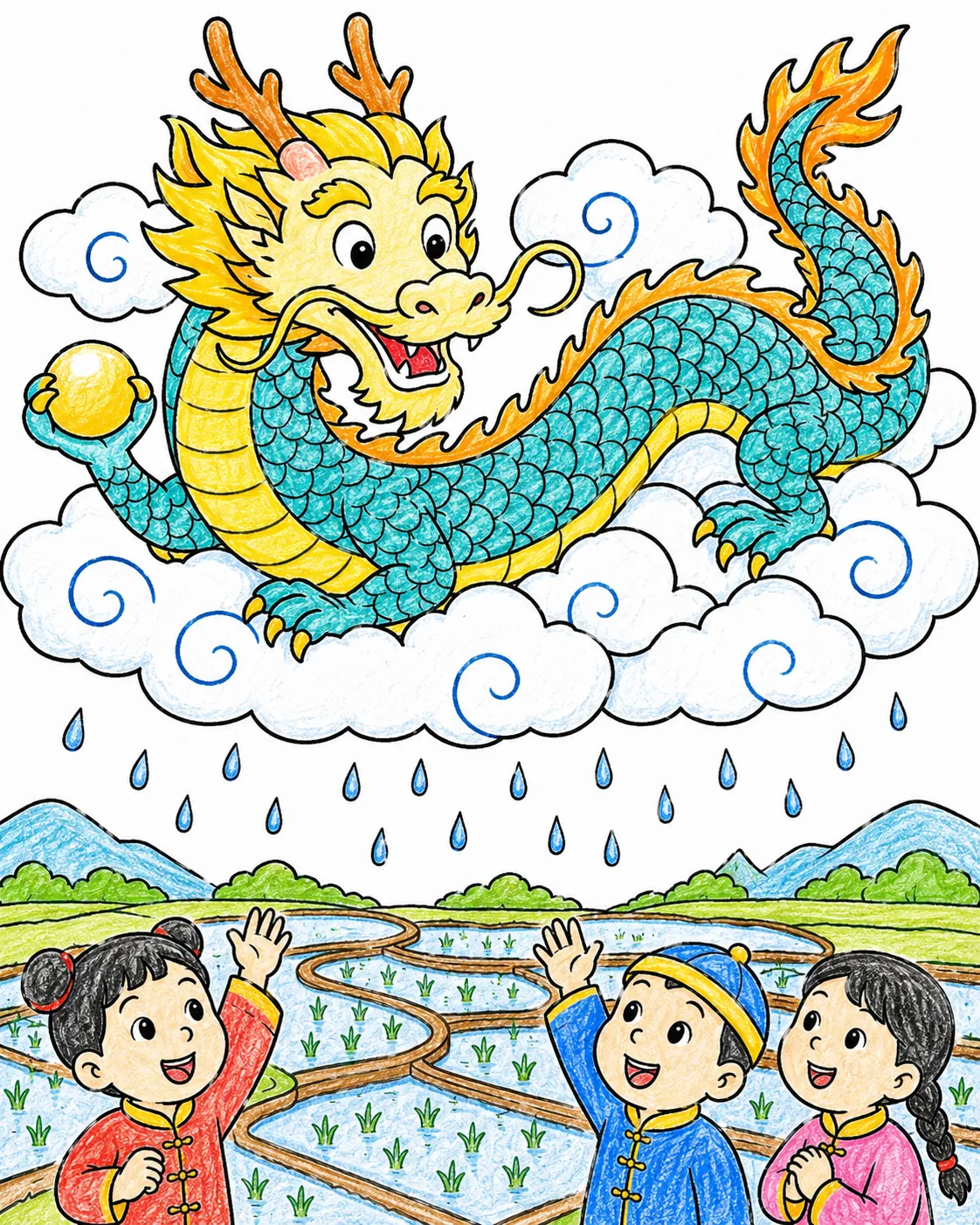 Tianlong Himmelsdrache bringt Regen auf seinem Wolkenthron
