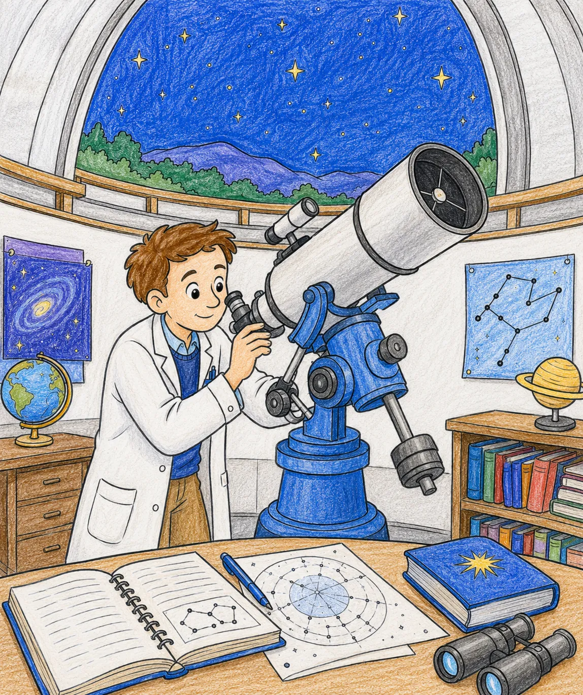 Astronom an der Sternwarte mit großem Spiegelteleskop