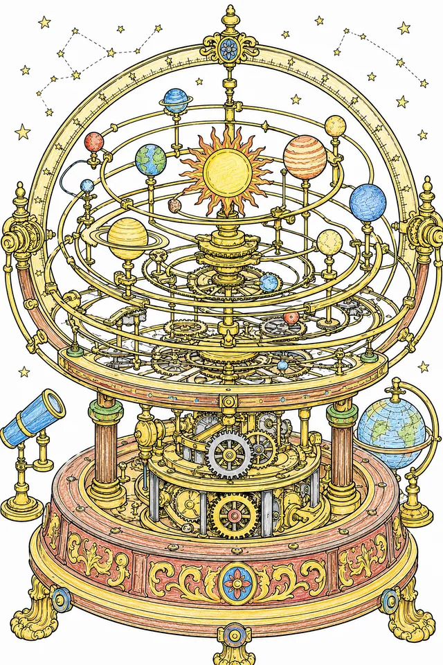 机械太阳系仪——行星仪钟表装置 – 涂色效果预览