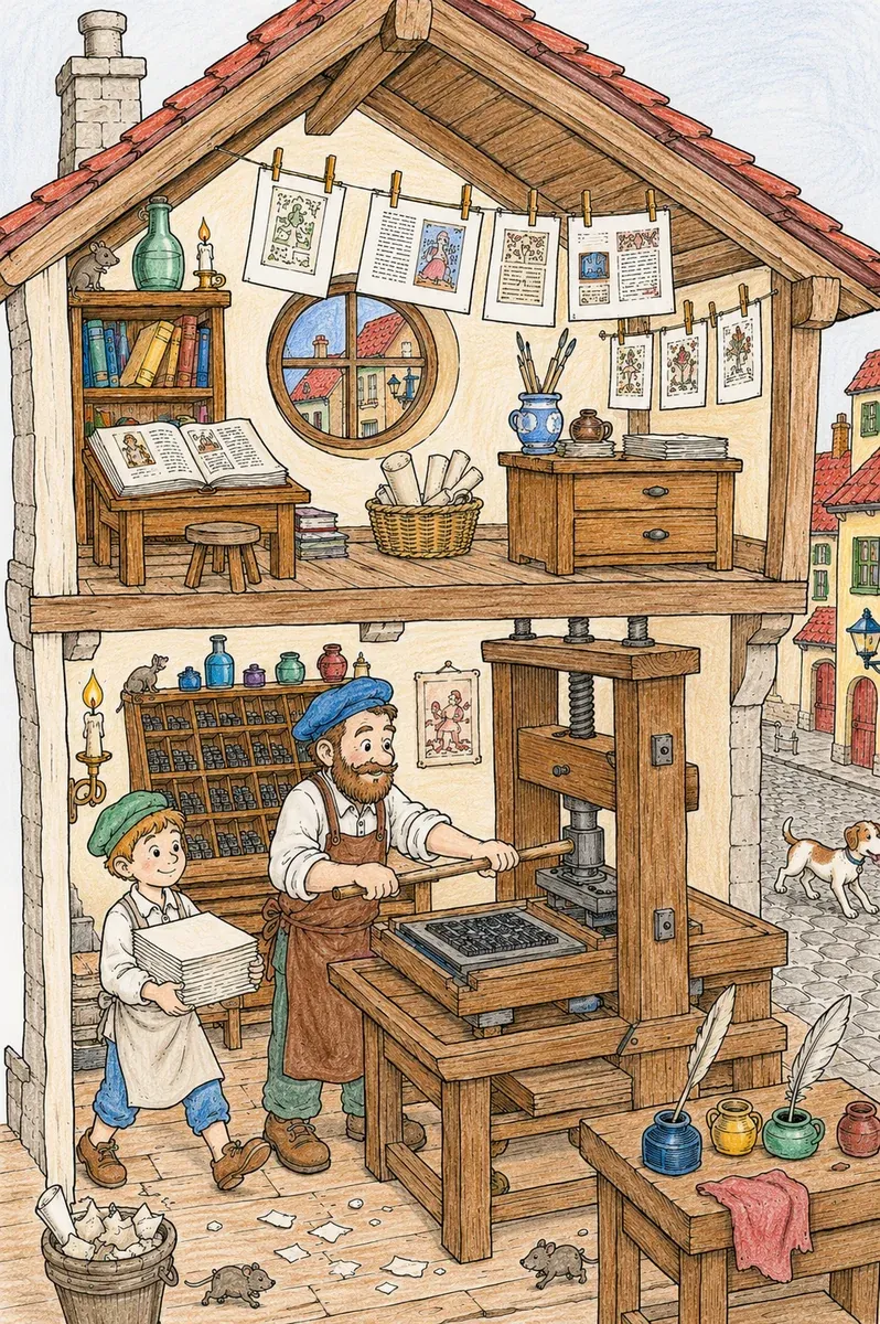Der Buchdrucker in der Werkstatt